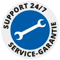ein Button auf dem steht: support 24/7, Service-Garantie